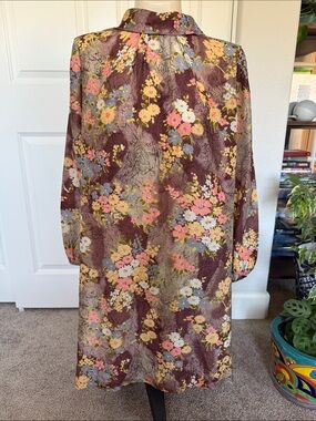 Vintage Floral Midi Dress in Burgundy, Pink and Yellow